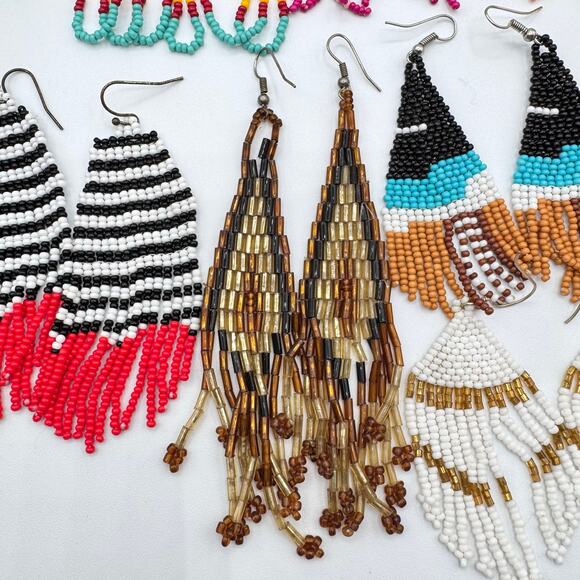 Tribal Ethnic Southwestern Seed Bead Fringe Curtain Earring Lot Colorful Boho - Picture 8 of 11